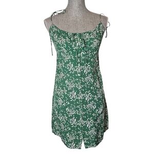 ba&sh Volver Green Floral Sundress Size 4 Tie-Shoulder Coastal Grandma Vacation